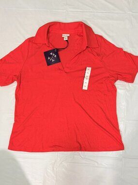 AvA & ViV Women's Short Sleeve Ribbed Coral Polo Shirt - Size XXL - NWT